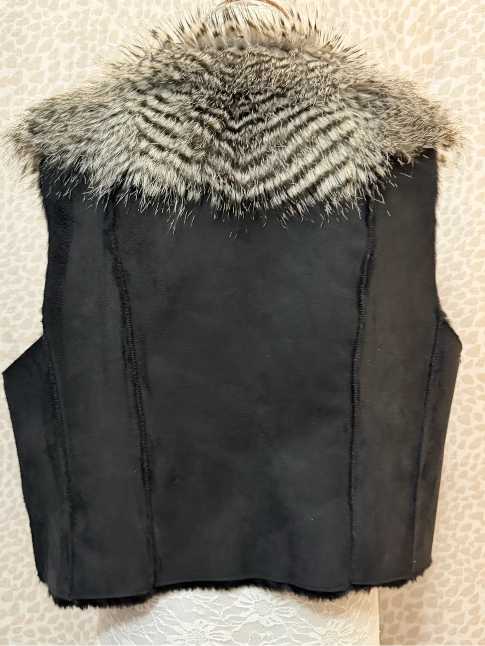 Rachel Zoe Faux Fur Trim Black Suede Vest - Women's Stylish Layering Piece